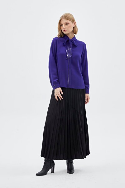 Zühre Bow Collar Long Sleeve Purple Shirt G-0088