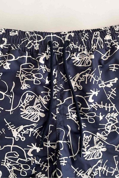 AYYILDIZ 845 Men's Navy Blue and White Patterned Sea Shorts