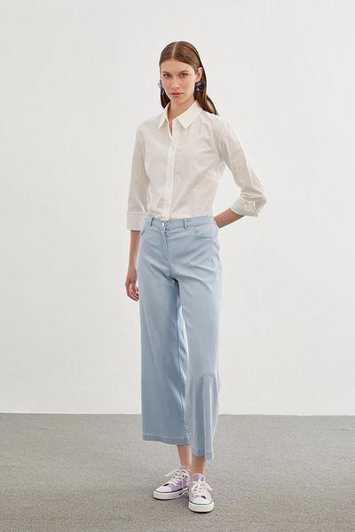 Zühre Pantaloni din denim cu picioare largi Ice Blue - P-0136
