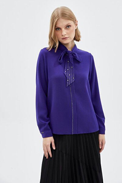 Zühre Bow Collar Long Sleeve Purple Shirt G-0088
