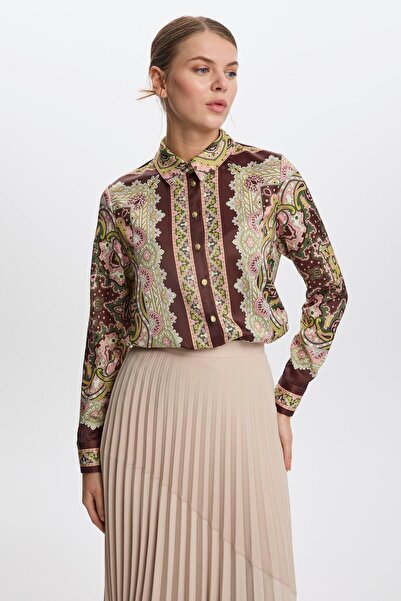 Zühre Ethnic Patterned Coffee Shirt G-0099
