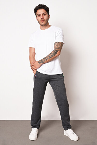 mmetalic Μαύρο-ανθρακί ανδρικό κέντημα με φερμουάρ τσέπη με λεπτομερή ίσιο πόδι Άνετη κοπή 2 τεμαχίων Φούτερ Πακέτο