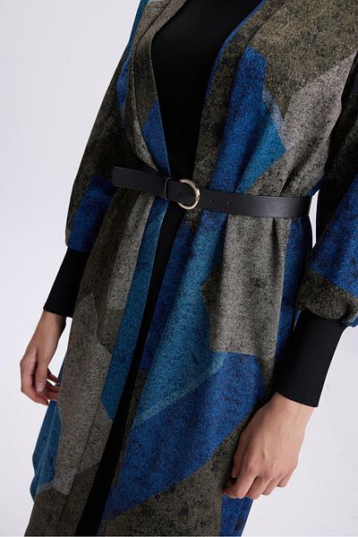 Zühre Cardigan albastru peră - cu model și detaliu curea, Hr-0007