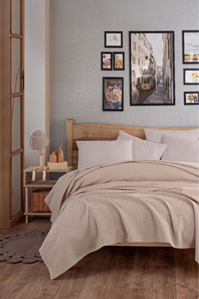Eponj Home Ecocel Pike Örtü Çift Kişilik 200x230cm Karde Koyu Bej