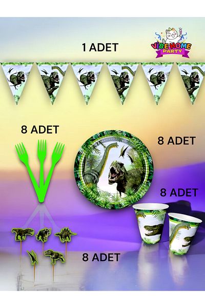 VibeHome Jurassic Themed Eco Set for 8 People - Birthday Party and Fun Events