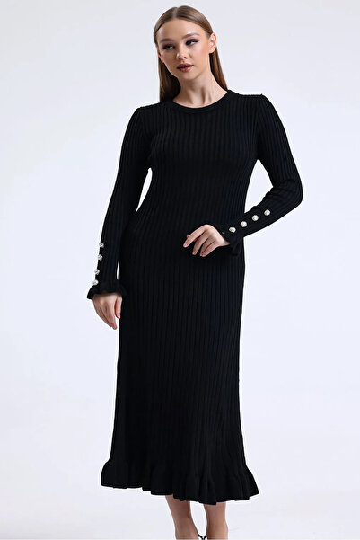 Cockatoo kadın fitilli  fırfırlı triko elbise