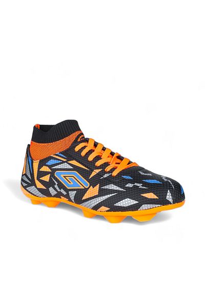 Dugana Football Cleats - Socks, Tooths and Laces, Astroturf Field Shoes, Black Orange