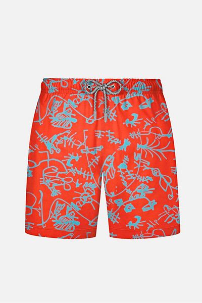 AYYILDIZ Ayyıldız 845 - Men's Orange Blue Patterned Sea Shorts