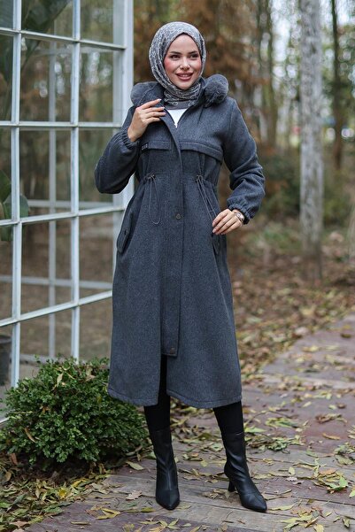 MİSSKAYLE معطف أنثراسايت - تفاصيل النفق، موديل 1226