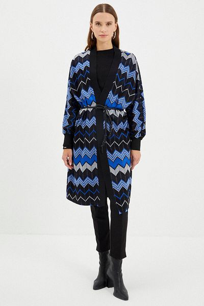Zühre Cardigan lung albastru de noapte cu model HR-0009