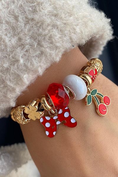 TAKIŞTIR Gold Color Cherry Figured Steel Bracelet