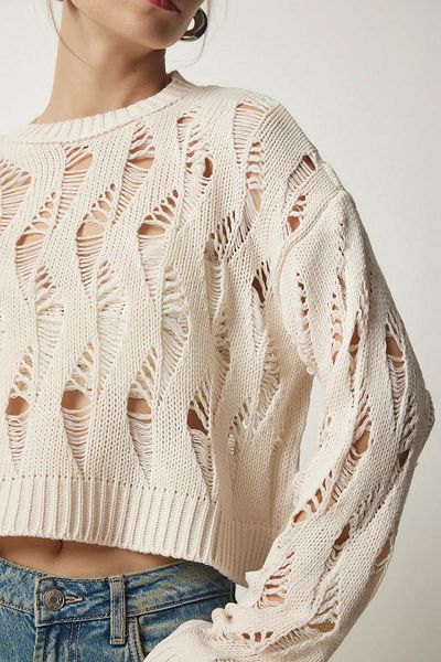 Fashion Friends Pulover Crop ajurat bej
