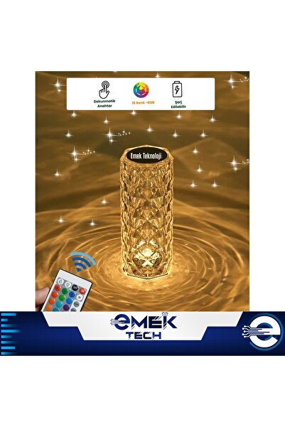 PİNK İTHALAT Kristal Akrilik Led Masa Üstü Lamba 16 Renk Uzaktan Kumandalı Dokunmatik