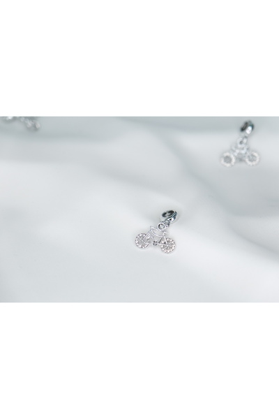 CYB STUDİO Stainless Steel Charm with Stone Bike Motif