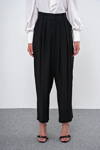 Zühre Black Pleated Shalwar Trousers - P-0187
