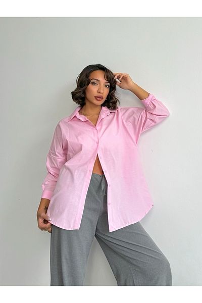 BEJNA Rosa Oversize-Langhemd für Damen