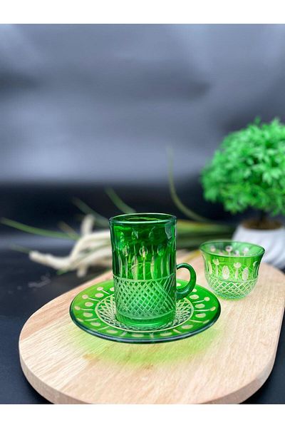 Paşabahçe Crystal Cuth Hand Crawn 18 Pieces 6 Person Tee Set