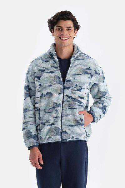 Dagi Marineblaues Fleece-Sweatshirt mit Ocean-Print für Herren
