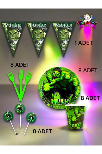 VibeHome 8-Person Hulk Themed Eco Set - Birthday Party and Fun Events