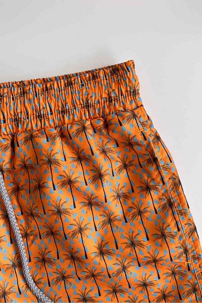 AYYILDIZ 845 Men's Mustard Palm Patterned Swim Shorts