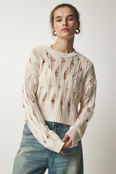 Fashion Friends Pulover Crop ajurat bej