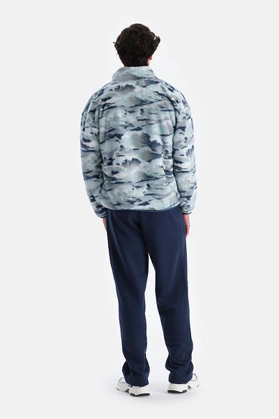 Dagi Marineblaues Fleece-Sweatshirt mit Ocean-Print für Herren