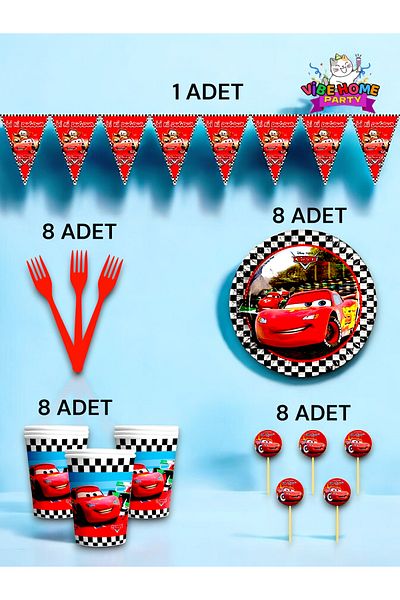 VibeHome 8-Person Cars Themed Eco Set - Birthday Party and Fun Events