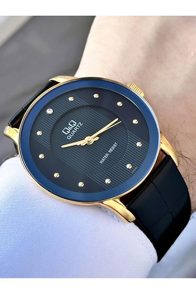 Q&Q Men's Classic Leather Cord Wristwatch