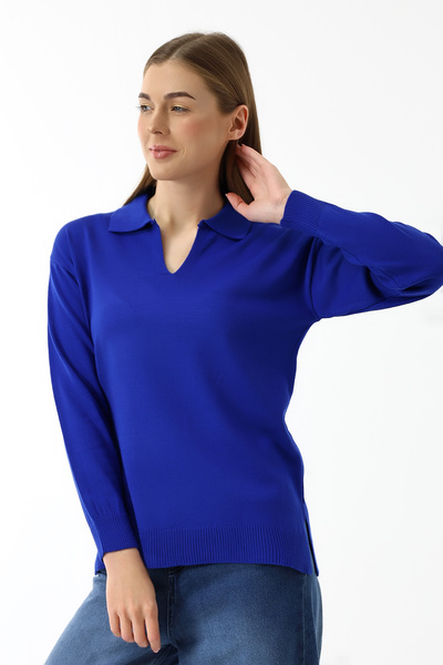 Devinka Μπλε Γυναικεία Πλεκτά Μπλούζα - Πόλο Λαιμόκοψη, Μακρυμάνικο