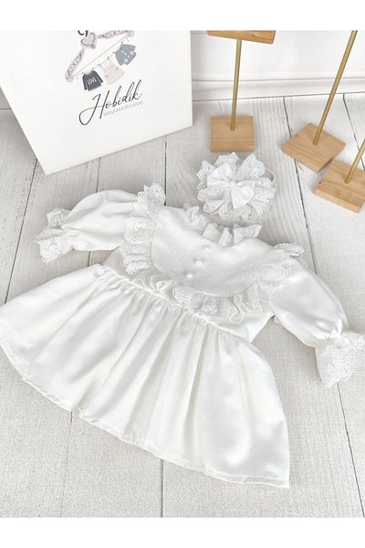 Hobidik White Tulle Guipure Detailed Broken Dress