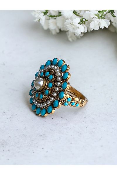 FAYRA ACCESSORIES Turquoise And Pearl Ring