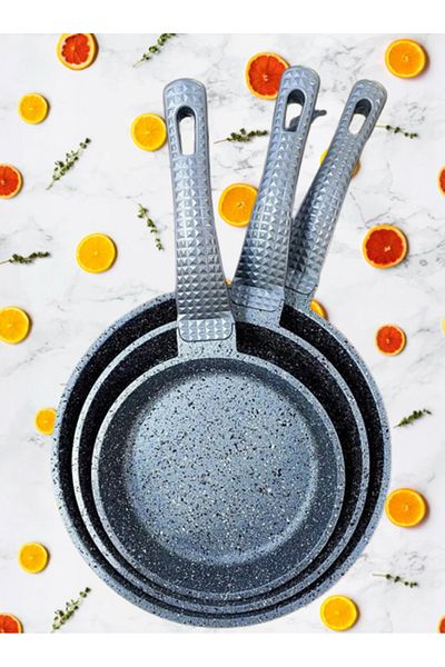 OMS 3737 Fry Pan Casting Granite 3 Piece Pan Set Gray (20-24-28 cm)