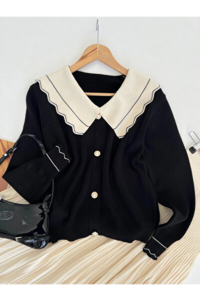 Hepsi Moda Baby Lapel Buttoned Knitwear Cardigan - Bş - Black