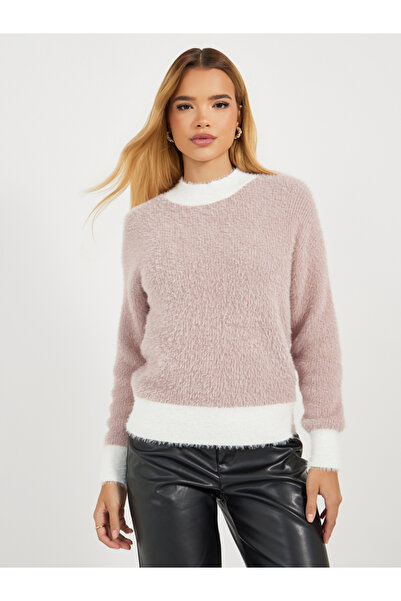 Styli Regular Fit Fuzzy Yarn Sweater with Contrast Detail