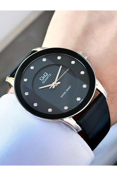 Q&Q Men's Classic Leather Cord Wristwatch