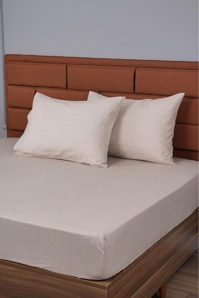 ALTINPAMUK Beige Colored Single Elastic Trouser + 1 Pillow Case Gift - 100X200