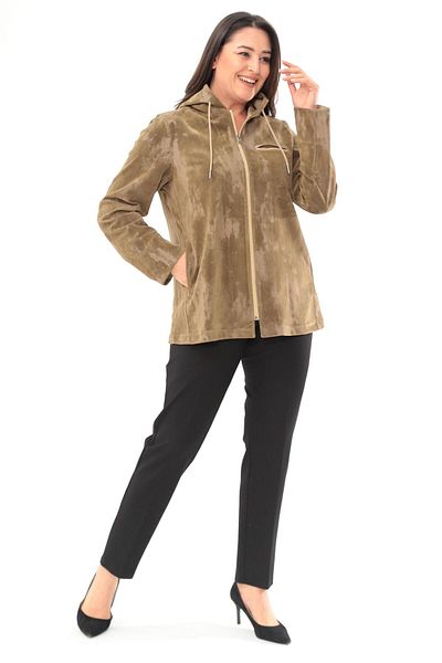 Metpoint Trend42Plus Plus Size Hooded Tie-Dye Pattern Khaki Trench Coat