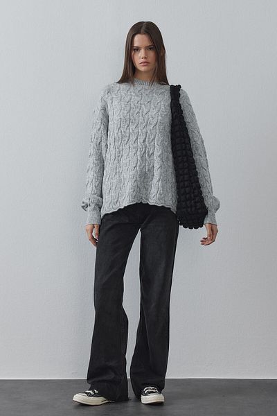 Tailors Room Gray Melange Braided Sweater