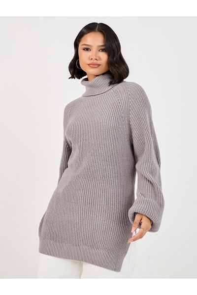 Styli Regular Fit Longline Chunky Knit Turtle Neck Sweater