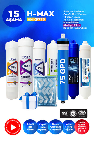 H-MAX Reverse Osmosis System H-max 75 Gpd Membranlı Mineral- Alkali Kapalı Ka...