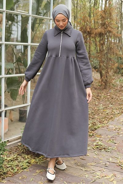 Bestenur Dicle Half Zipper Dress 696 - Anthracite