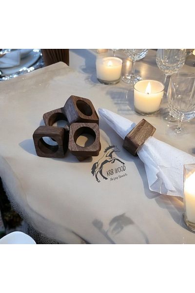 Krb Ahsap Walnut Wood Napkin Ring, Napkin Ring, Wooden Napkin Holder 6Pcs Set