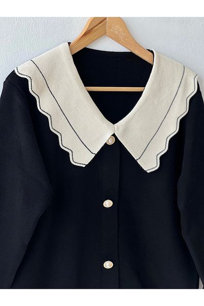 Hepsi Moda Baby Lapel Buttoned Knitwear Cardigan - Bş - Black