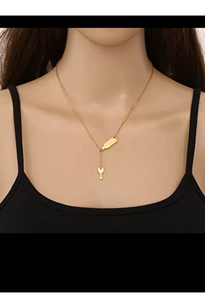 Arescollection PASLANMAZ ÇELİK ŞARAP ŞİŞESİ VE KADEH KOLYE