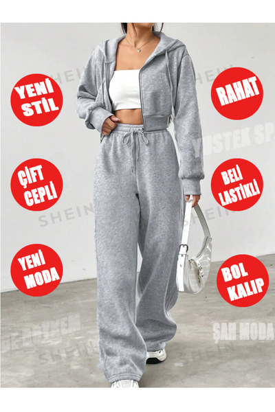 yx yustex sport Γκρι φαρδύ χαλαρό ελαστικό άνετο υφασμάτινο παντελόνι φούτερ