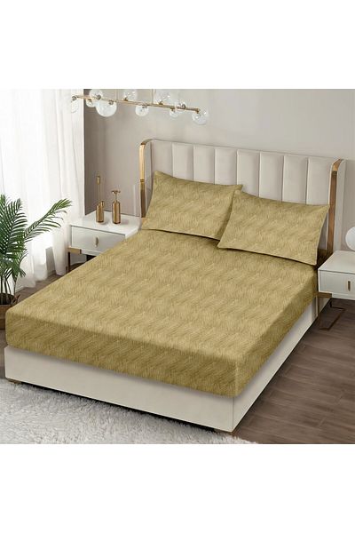 Evim طقم ملاءات مطاطية من القطن الخردل الداكن دائمًا مزدوج 160x200 + 35 سم 50x70 سم 2x كيس وسادة