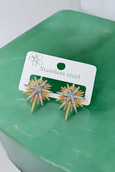Çlk Accessories Steel Stone Embroidered Plate North Star Earrings