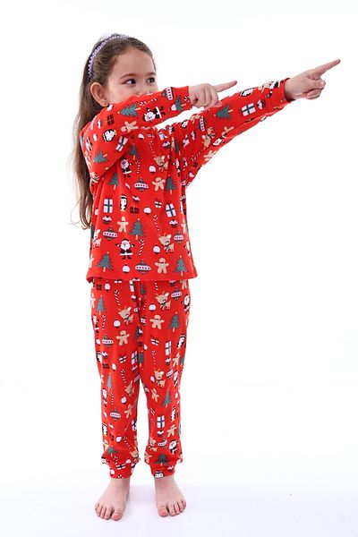 ZUZUNGA New Year's Themed Red 100% Cotton Interlock Fabric Girls-Boys Pajamas Set 3-8 Years