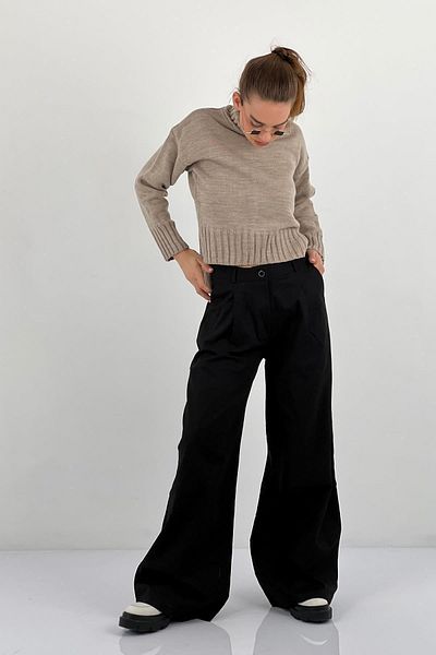 Miss Poem Women's Loose Stretchy High Waist Oversize Baggy Black Pants
