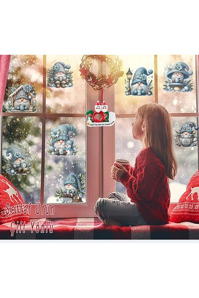 aiki Double-Way Snow-Themed Gnomes, Glass, Wall Sticker for Glass with Soft Blue Mesh Pattern